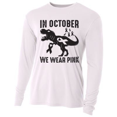 In October We Wear Pink Breast Cancer Awareness Dinosaur Cooling Performance Long Sleeve Crew