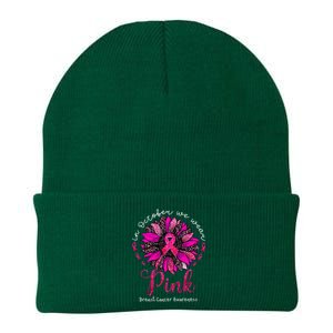 In October We Wear Pink Sunflower Breast Cancer Awareness Knit Cap Winter Beanie