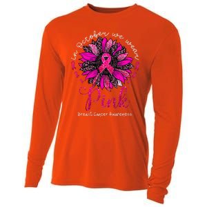 In October We Wear Pink Sunflower Breast Cancer Awareness Cooling Performance Long Sleeve Crew