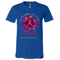 In October We Wear Pink Sunflower Breast Cancer Awareness V-Neck T-Shirt