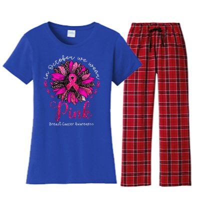 In October We Wear Pink Sunflower Breast Cancer Awareness Women's Flannel Pajama Set