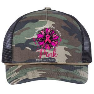 In October We Wear Pink Sunflower Breast Cancer Awareness Retro Rope Trucker Hat Cap