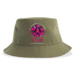 In October We Wear Pink Sunflower Breast Cancer Awareness Sustainable Bucket Hat