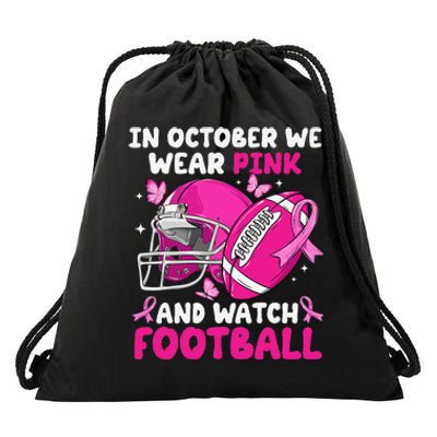 In October We Wear Pin.K Football Breast Cancer Awareness Drawstring Bag