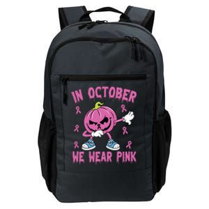 In October We Wear Pink Breast Cancer Pumpkin Halloween Daily Commute Backpack