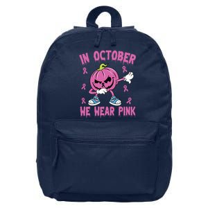 In October We Wear Pink Breast Cancer Pumpkin Halloween 16 in Basic Backpack