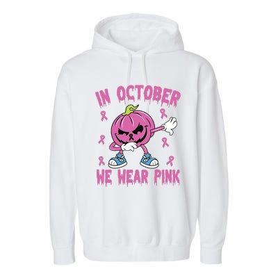 In October We Wear Pink Breast Cancer Pumpkin Halloween Garment-Dyed Fleece Hoodie