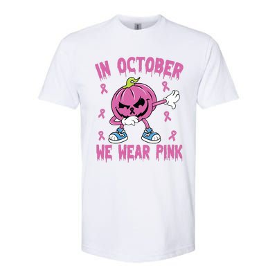 In October We Wear Pink Breast Cancer Pumpkin Halloween Softstyle CVC T-Shirt