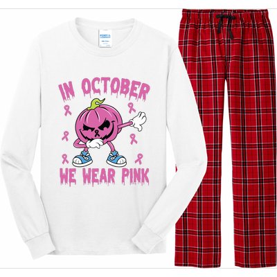 In October We Wear Pink Breast Cancer Pumpkin Halloween Long Sleeve Pajama Set