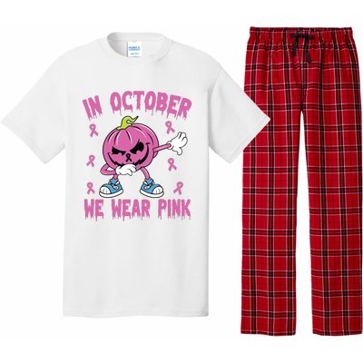 In October We Wear Pink Breast Cancer Pumpkin Halloween Pajama Set