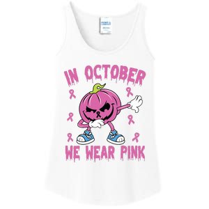 In October We Wear Pink Breast Cancer Pumpkin Halloween Ladies Essential Tank