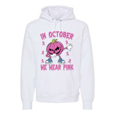 In October We Wear Pink Breast Cancer Pumpkin Halloween Premium Hoodie