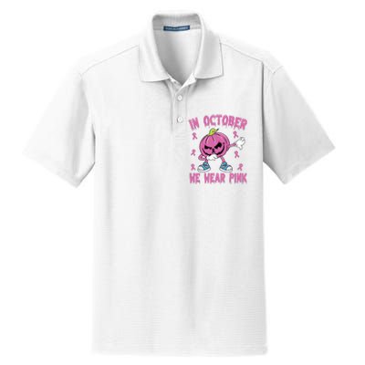 In October We Wear Pink Breast Cancer Pumpkin Halloween Dry Zone Grid Polo