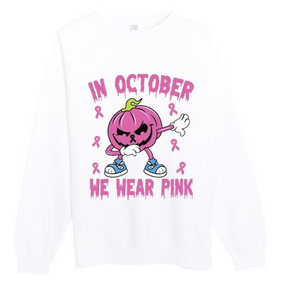 In October We Wear Pink Breast Cancer Pumpkin Halloween Premium Crewneck Sweatshirt