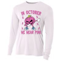 In October We Wear Pink Breast Cancer Pumpkin Halloween Cooling Performance Long Sleeve Crew