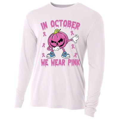 In October We Wear Pink Breast Cancer Pumpkin Halloween Cooling Performance Long Sleeve Crew