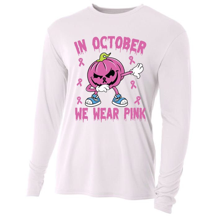 In October We Wear Pink Breast Cancer Pumpkin Halloween Cooling Performance Long Sleeve Crew