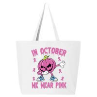 In October We Wear Pink Breast Cancer Pumpkin Halloween 25L Jumbo Tote