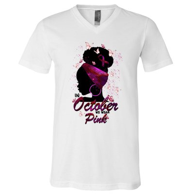 In October We Wear Pink Breast Cancer Fighter V-Neck T-Shirt