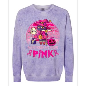 In October We Wear Pink Witch Cat Breast Cancer Awareness Colorblast Crewneck Sweatshirt