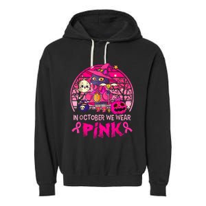 In October We Wear Pink Witch Cat Breast Cancer Awareness Garment-Dyed Fleece Hoodie