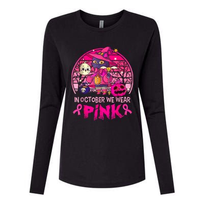 In October We Wear Pink Witch Cat Breast Cancer Awareness Womens Cotton Relaxed Long Sleeve T-Shirt