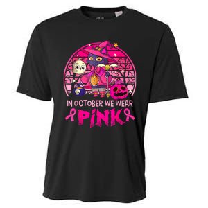 In October We Wear Pink Witch Cat Breast Cancer Awareness Cooling Performance Crew T-Shirt