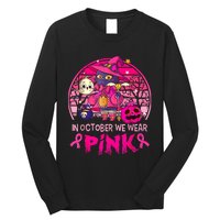 In October We Wear Pink Witch Cat Breast Cancer Awareness Long Sleeve Shirt