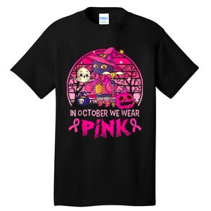 In October We Wear Pink Witch Cat Breast Cancer Awareness Tall T-Shirt