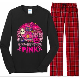 In October We Wear Pink Witch Cat Breast Cancer Awareness Long Sleeve Pajama Set