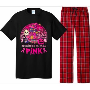 In October We Wear Pink Witch Cat Breast Cancer Awareness Pajama Set