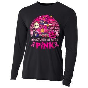 In October We Wear Pink Witch Cat Breast Cancer Awareness Cooling Performance Long Sleeve Crew