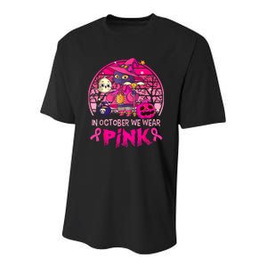 In October We Wear Pink Witch Cat Breast Cancer Awareness Youth Performance Sprint T-Shirt