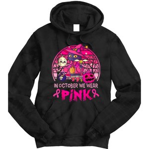 In October We Wear Pink Witch Cat Breast Cancer Awareness Tie Dye Hoodie