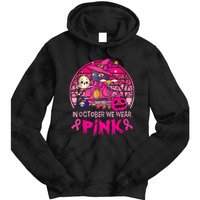 In October We Wear Pink Witch Cat Breast Cancer Awareness Tie Dye Hoodie