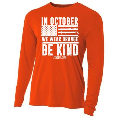 In October We Wear Orange Be Kind End Bullying Usa Flag Unity Day Cooling Performance Long Sleeve Crew