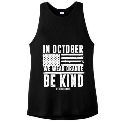In October We Wear Orange Be Kind End Bullying Usa Flag Unity Day Ladies PosiCharge Tri-Blend Wicking Tank