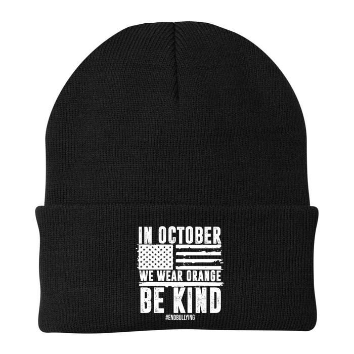 In October We Wear Orange Be Kind End Bullying Usa Flag Unity Day Beanie