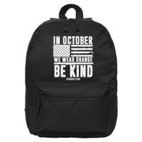 In October We Wear Orange Be Kind End Bullying Usa Flag Unity Day 16 in Basic Backpack