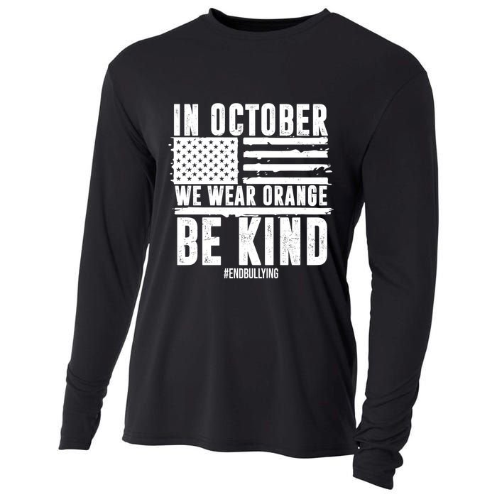 In October We Wear Orange Be Kind End Bullying Usa Flag Unity Day Cooling Performance Long Sleeve Crew