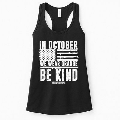 In October We Wear Orange Be Kind End Bullying Usa Flag Unity Day Womens Tank Top