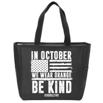 In October We Wear Orange Be Kind End Bullying Usa Flag Unity Day Zip Tote Bag