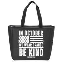 In October We Wear Orange Be Kind End Bullying Usa Flag Unity Day Zip Tote Bag