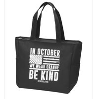 In October We Wear Orange Be Kind End Bullying Usa Flag Unity Day Zip Tote Bag