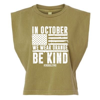 In October We Wear Orange Be Kind End Bullying Usa Flag Unity Day Garment-Dyed Women's Muscle Tee