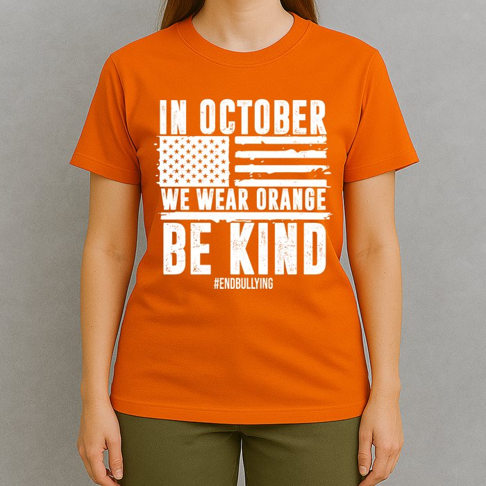 In October We Wear Orange Be Kind End Bullying Usa Flag Unity Day T-Shirt