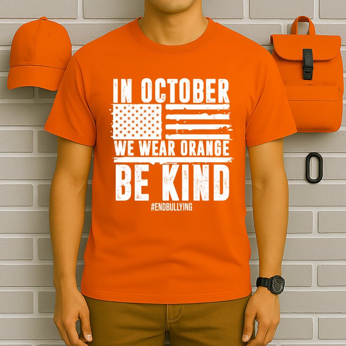 In October We Wear Orange Be Kind End Bullying Usa Flag Unity Day T-Shirt