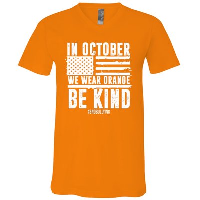 In October We Wear Orange Be Kind End Bullying Usa Flag Unity Day V-Neck T-Shirt