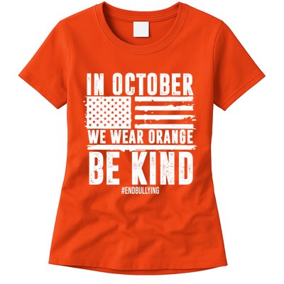 In October We Wear Orange Be Kind End Bullying Usa Flag Unity Day Womens T-Shirt