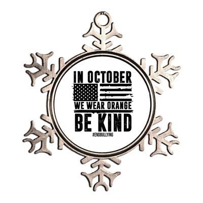 In October We Wear Orange Be Kind End Bullying Usa Flag Unity Day Metallic Star Ornament